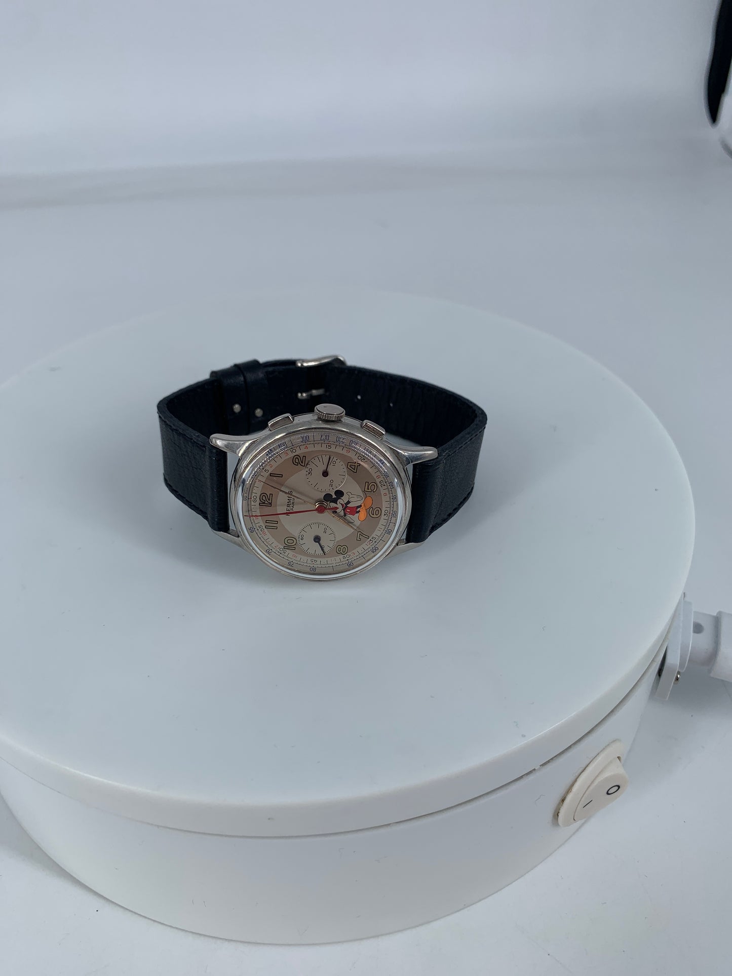 Vintage Hermès Paris Mickey Mouse Chronograph Watch - Silver/Black/Grey