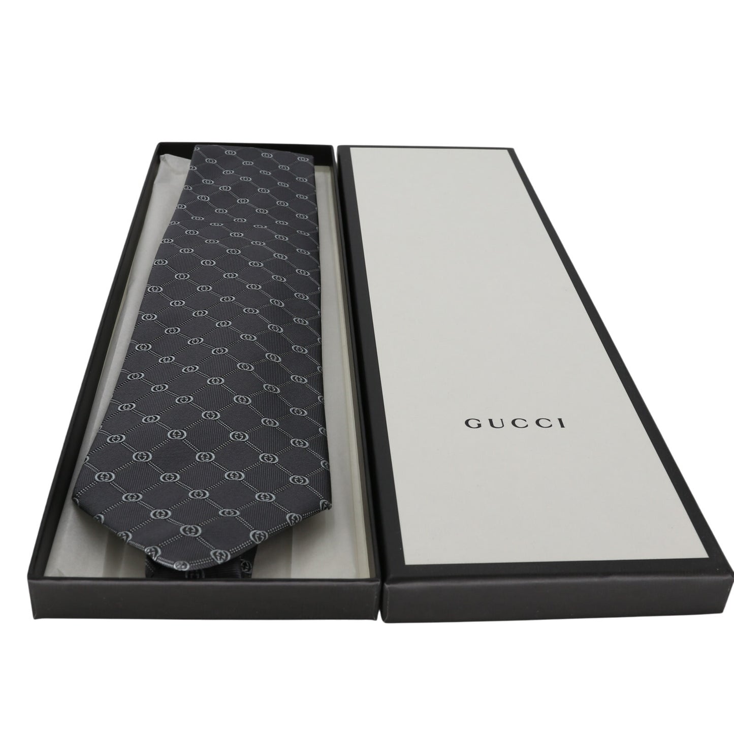 Gucci GG Pattern Silk Tie Gray Like New in Gift Box