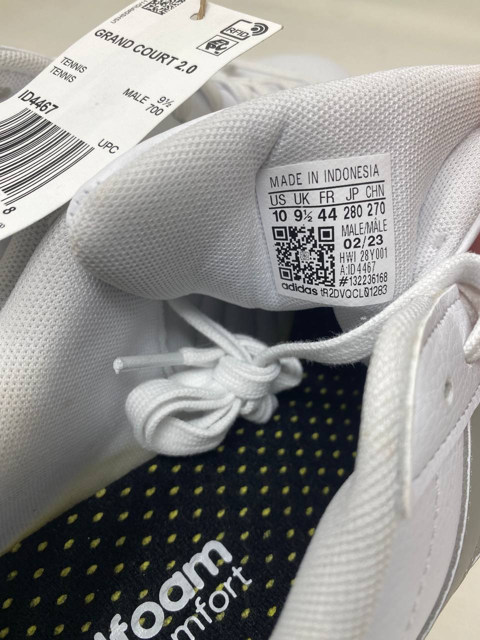 Adidas Grand Court Base 2.0 Mens White/Gray Sneakers - New