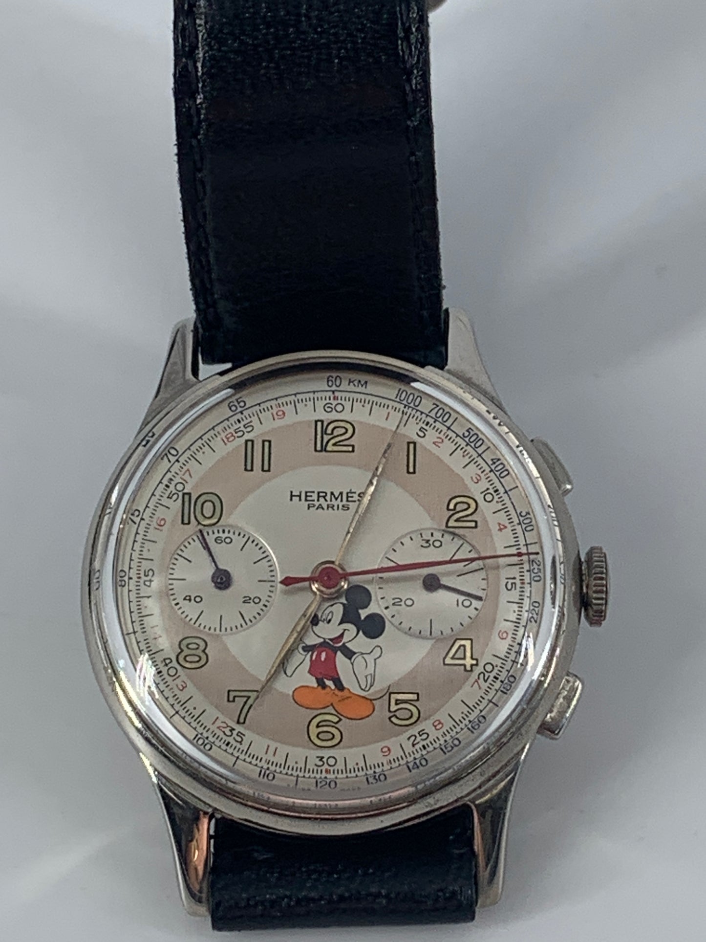 Vintage Hermès Paris Mickey Mouse Chronograph Watch - Silver/Black/Grey