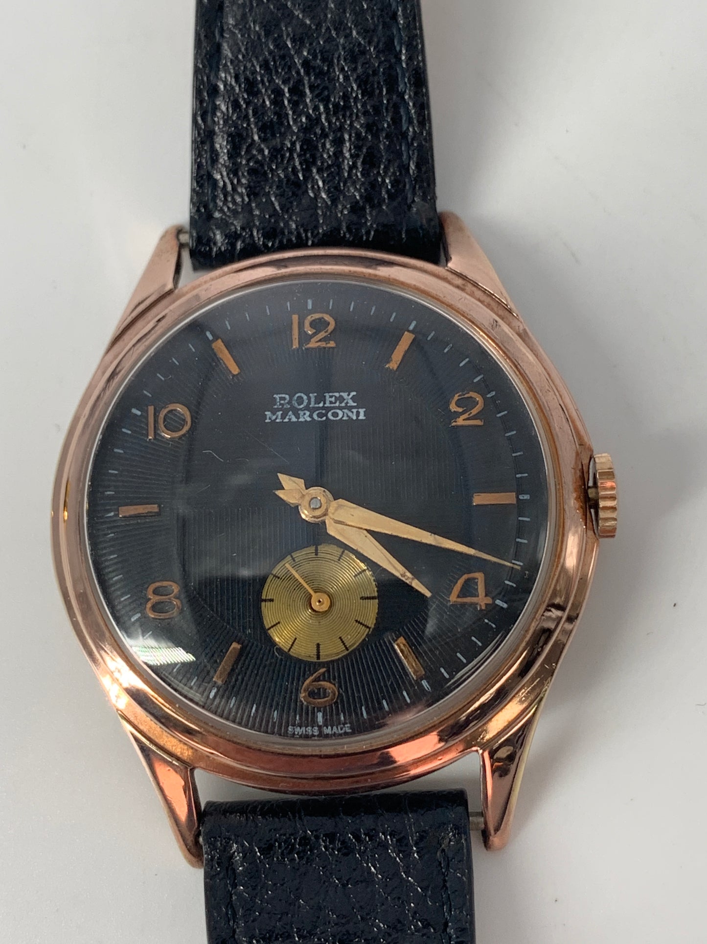 Vintage Rolex Marconi Manual Wind Watch - Copper Case, Black Dial