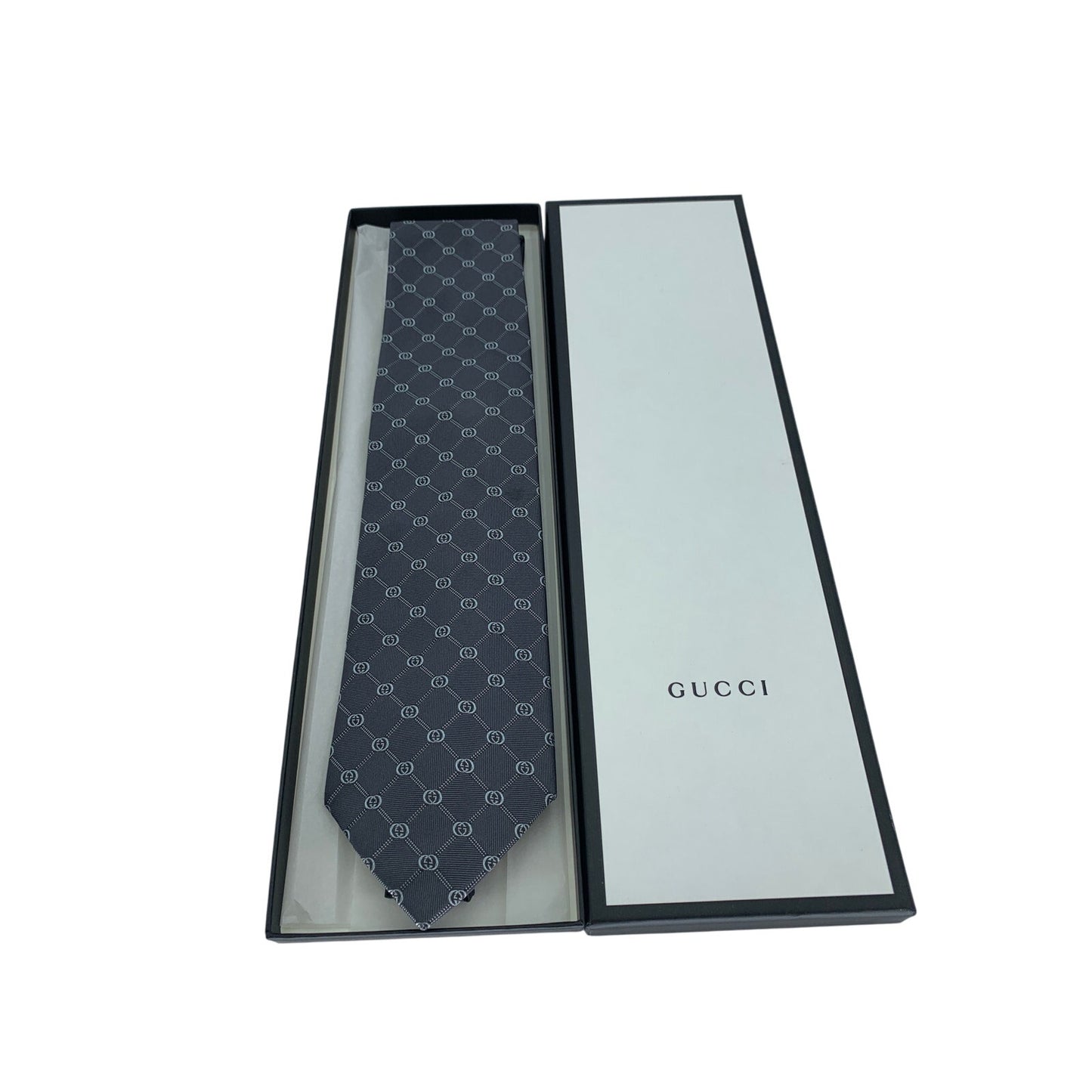 Gucci GG Pattern Silk Tie Gray Like New in Gift Box
