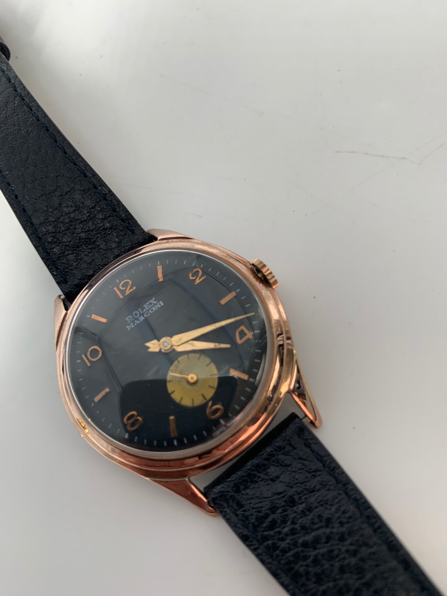 Vintage Rolex Marconi Manual Wind Watch - Copper Case, Black Dial