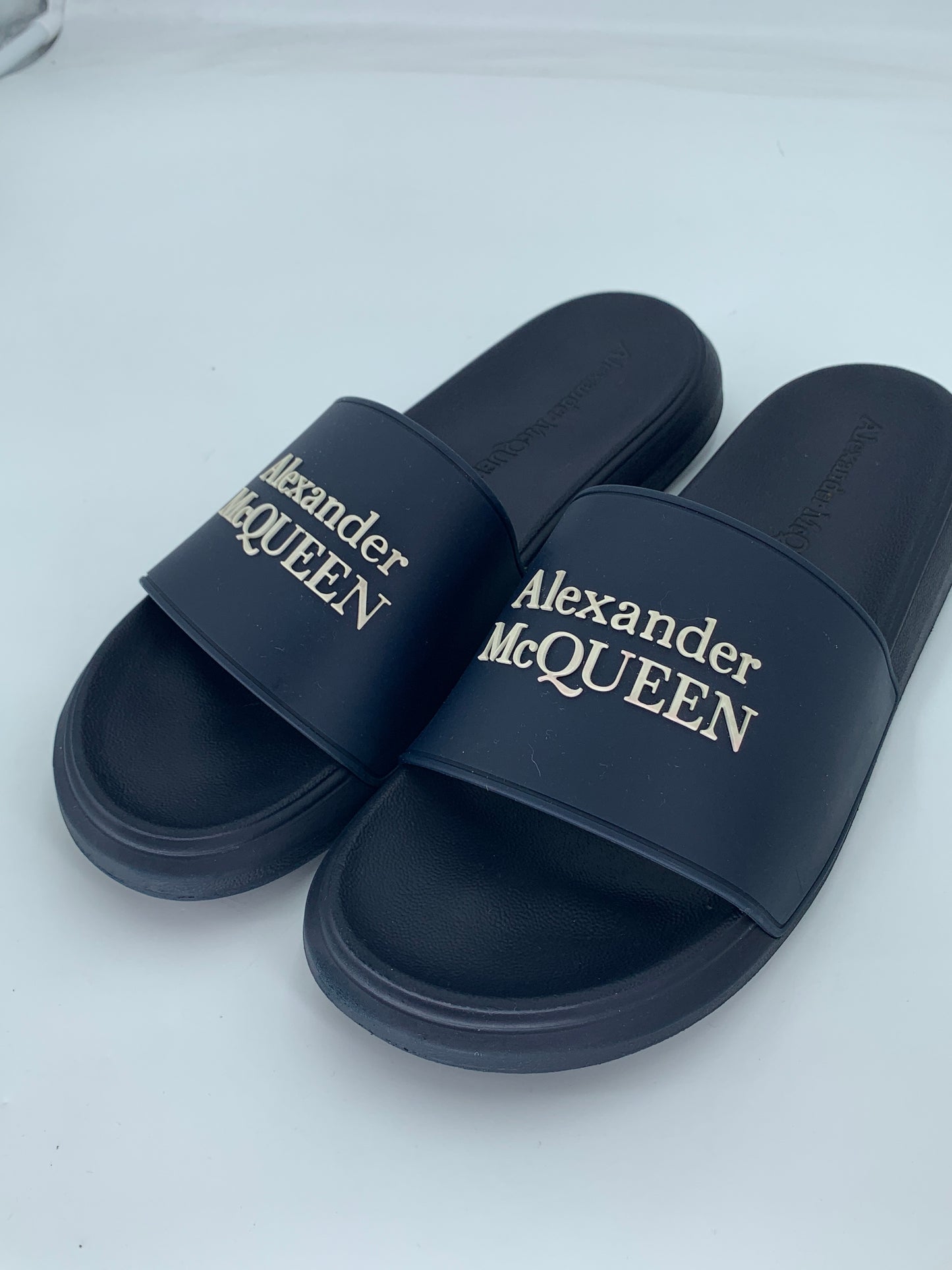 Alexander McQueen Navy Blue Logo Pool Slides Sandals Like New