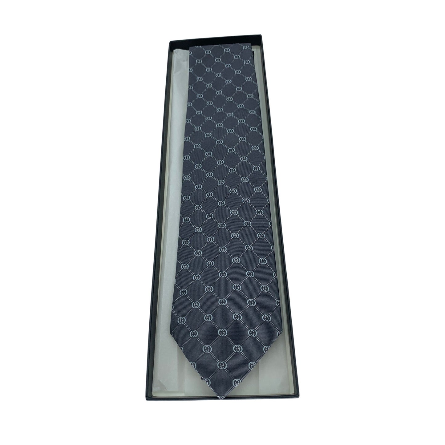 Gucci GG Pattern Silk Tie Gray Like New in Gift Box