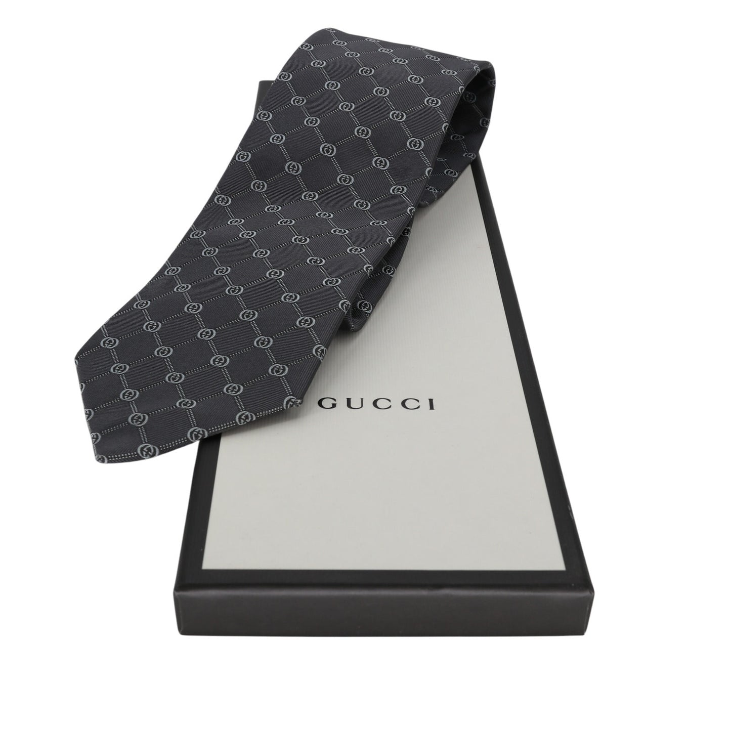 Gucci GG Pattern Silk Tie Gray Like New in Gift Box