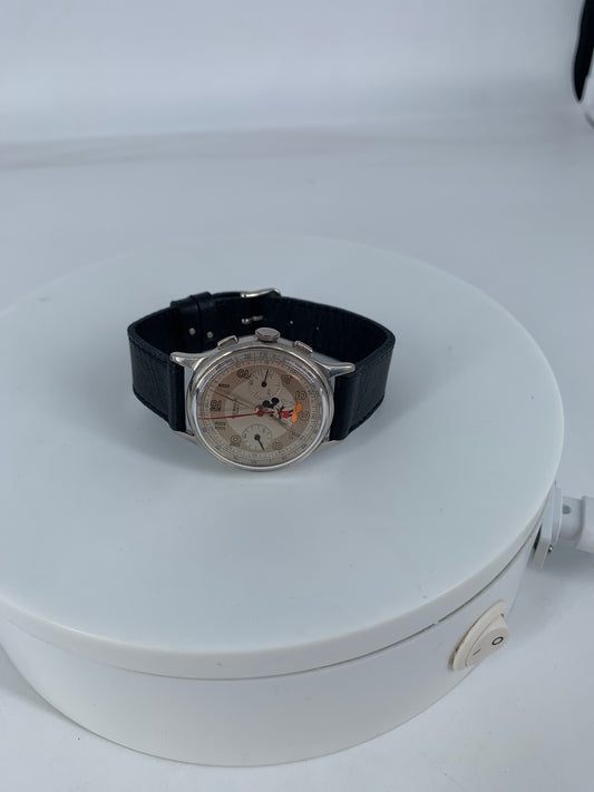 Vintage Hermès Paris Mickey Mouse Chronograph Watch - Silver/Black/Grey