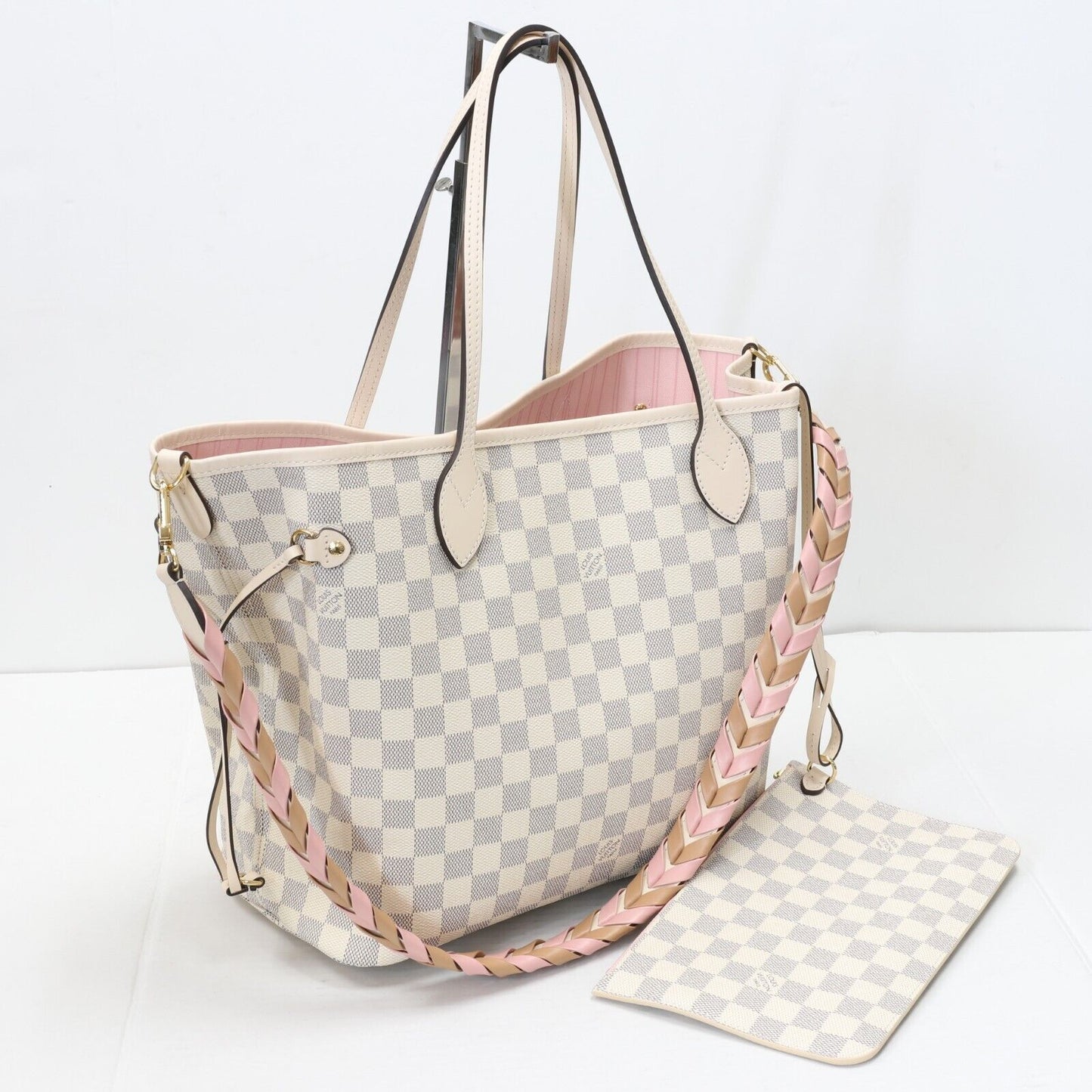 LOUIS VUITTON Damier Azur Braided Neverfull MM Pink New Box Rare LV-B1206P-A009