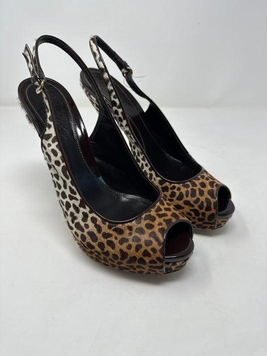 Gucci Leopard Pony Hair Slingback Heels, Brown, Excellent Condition