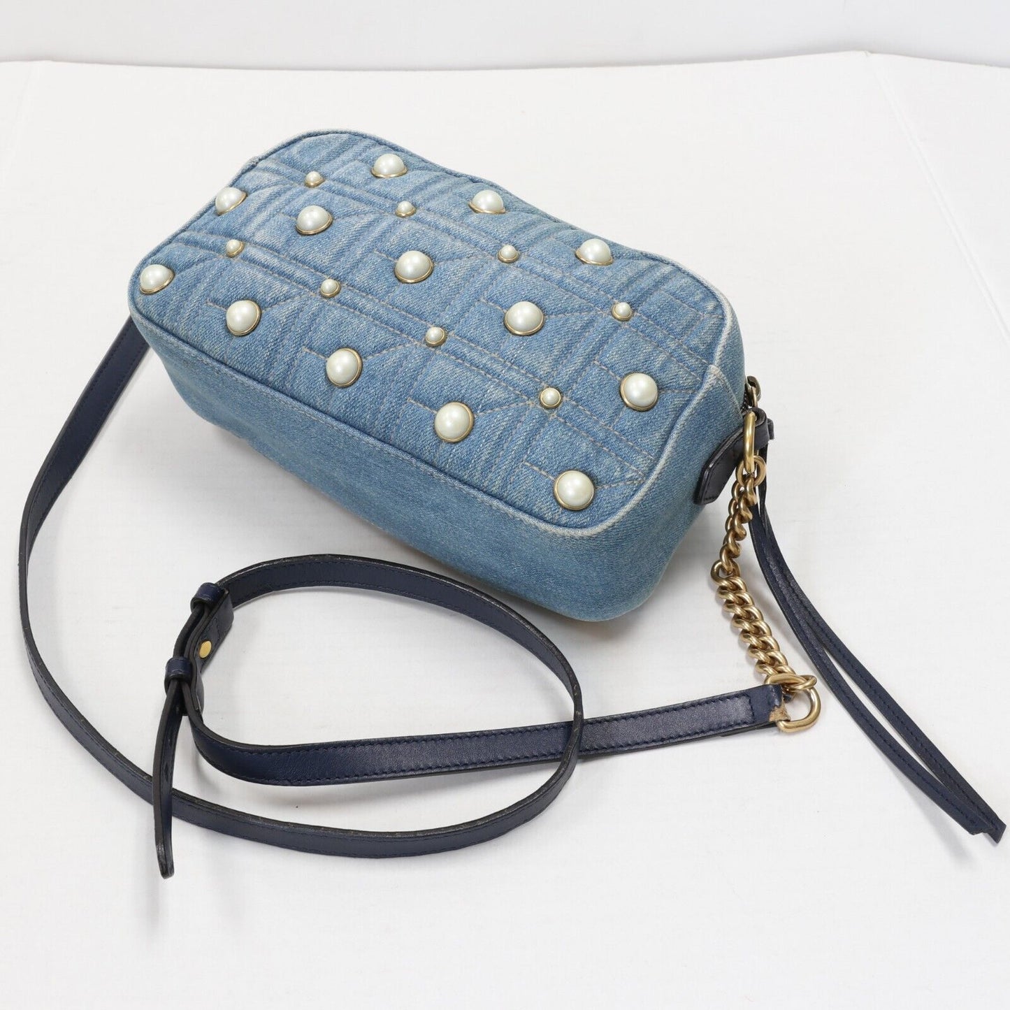 Gucci GG Denim Pearls Marmont Crossbody Bag GG-B1206P-A007