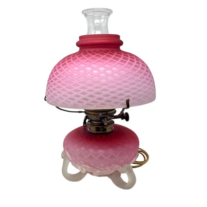 Fenton Glass Lamp Pink Hobnail Iridescent Vintage Lamp Duplex Victorian Luxury