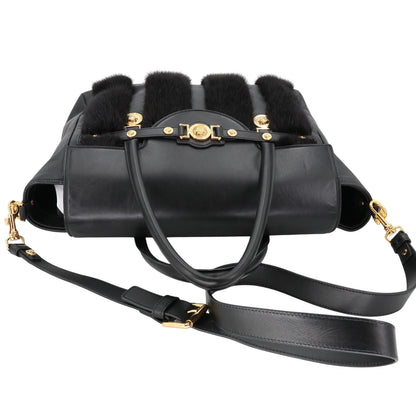 Versace Medusa Black Maison Leather Mink Fur Handbag VR-B0409P-C001
