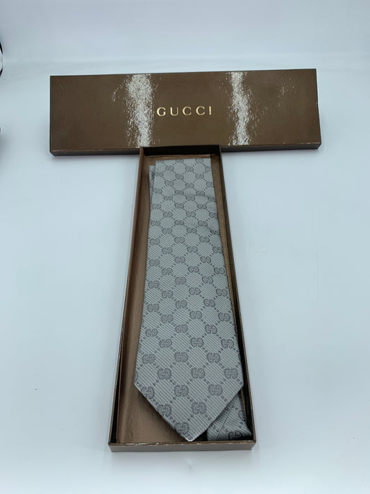 Gucci Gray GG Monogram Silk Tie w/ Box - Like New