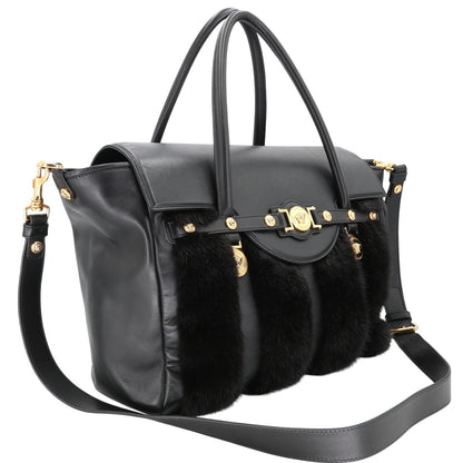 Versace Medusa Black Maison Leather Mink Fur Handbag VR-B0409P-C001