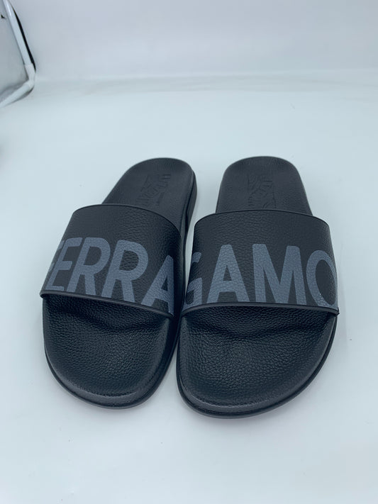Ferragamo Mens Black Slides w/ Large Logo - Like New