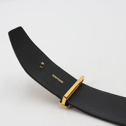 Tom Ford Black Crocodile Leather Belt Gold T Buckle