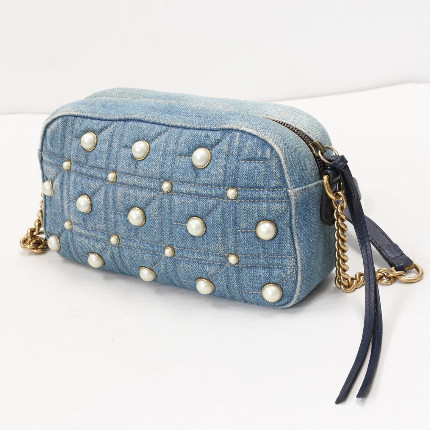 Gucci GG Denim Pearls Marmont Crossbody Bag GG-B1206P-A007