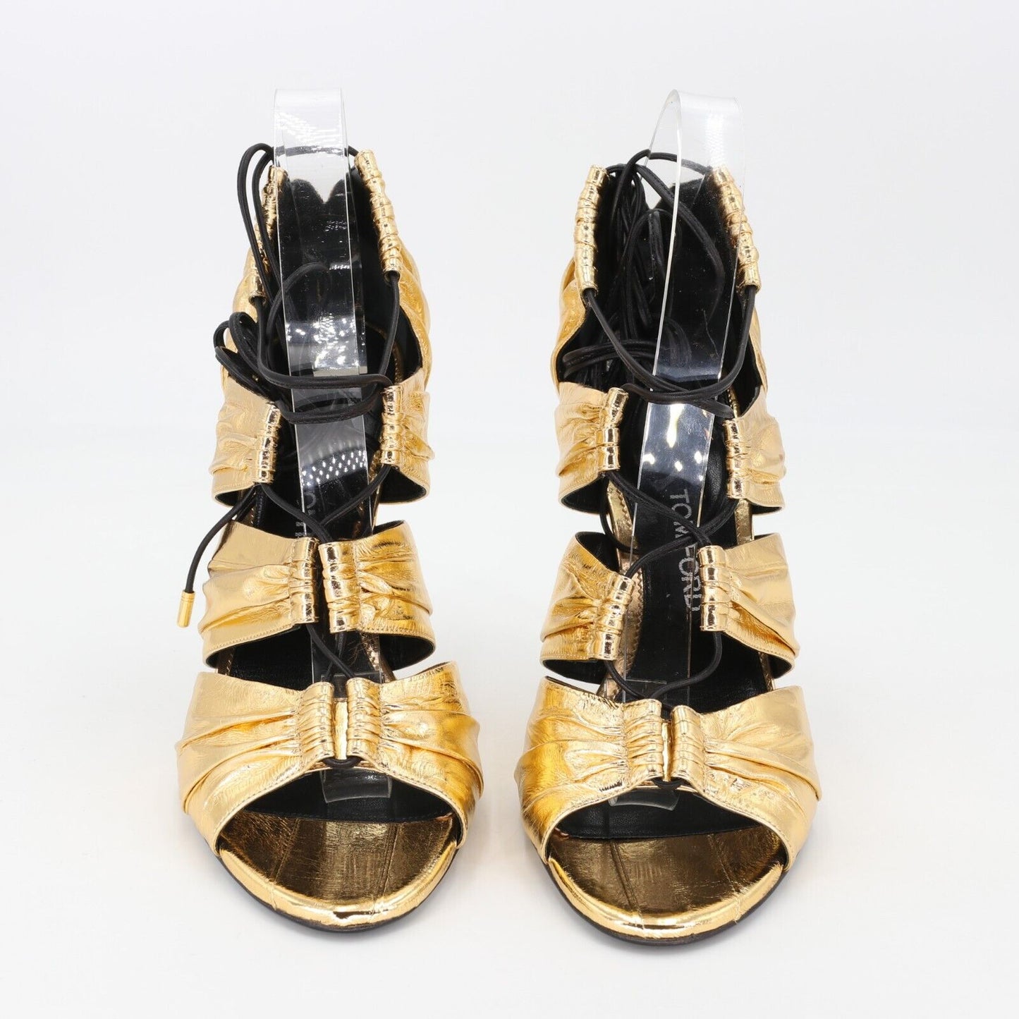 Tom Ford Metallic Gold Open Toe High Heels Women's sz 11 Padlock TF-S1206P-A006