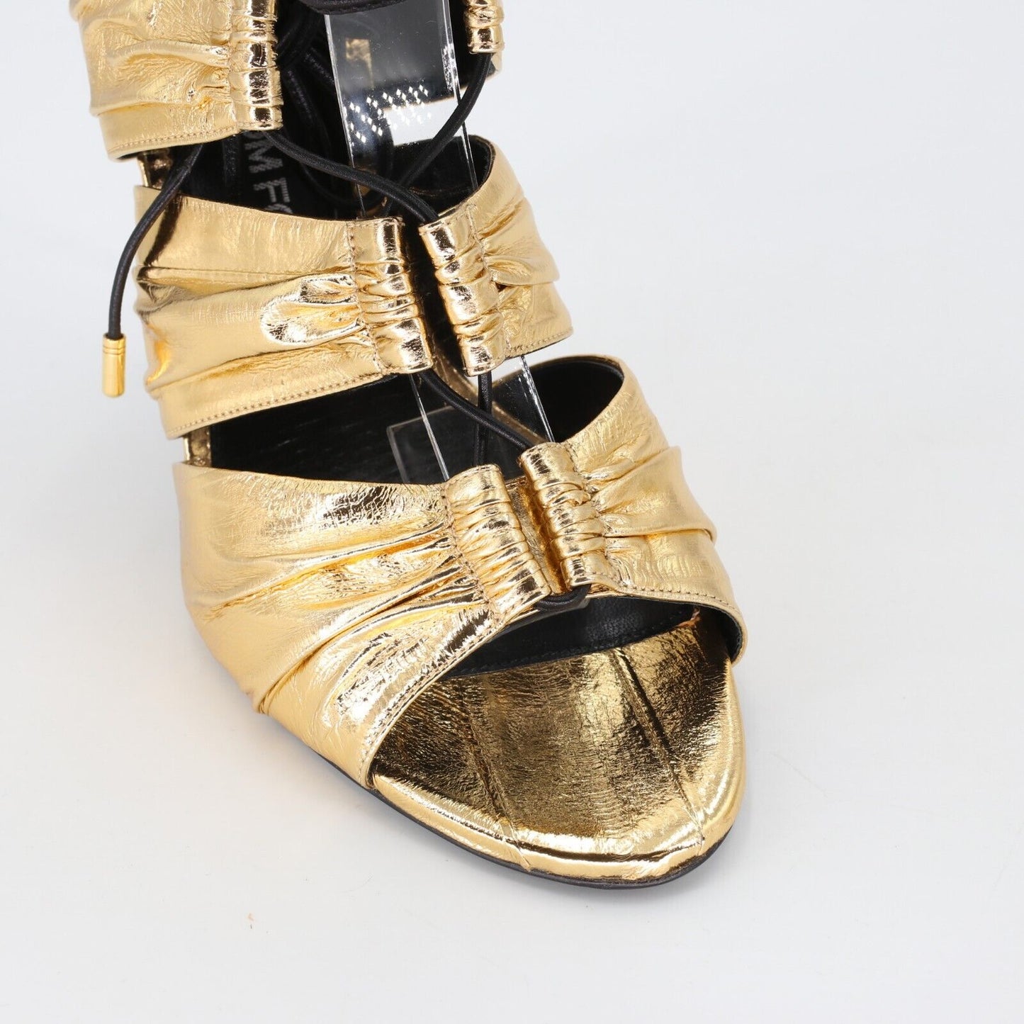 Tom Ford Metallic Gold Open Toe High Heels Women's sz 11 Padlock TF-S1206P-A006