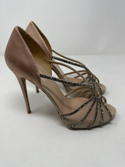 Valentino Garavani Beige Embellished T-Strap Heels - Women's Size