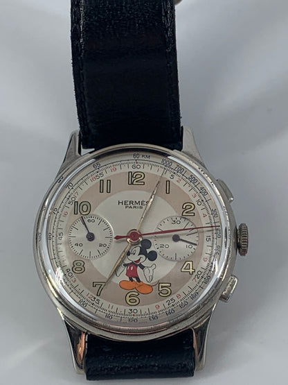 Vintage Hermès Paris Mickey Mouse Chronograph Watch - Silver/Black/Grey