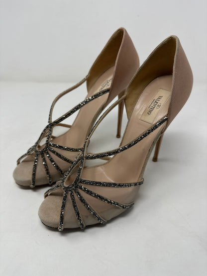 Valentino Garavani Beige Embellished T-Strap Heels - Women's Size