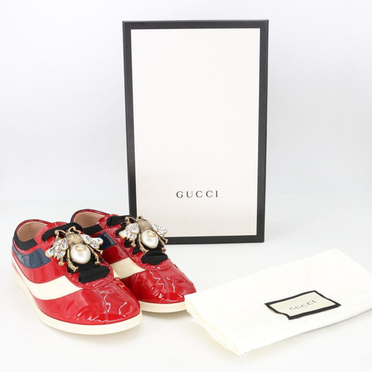 GUCCI Falacer Patent Leather Sneaker Beetle Crystal Charm sz 5.5 GG-S1206P-A003