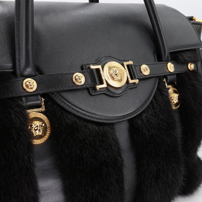 Versace Medusa Black Maison Leather Mink Fur Handbag VR-B0409P-C001