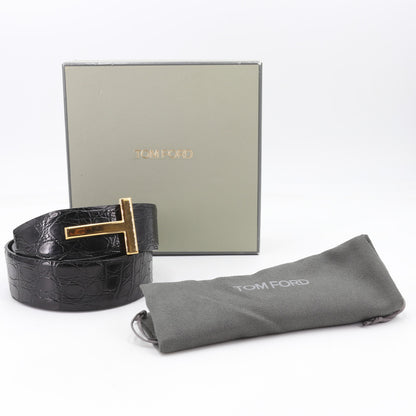 Tom Ford Black Crocodile Leather Belt Gold T Buckle