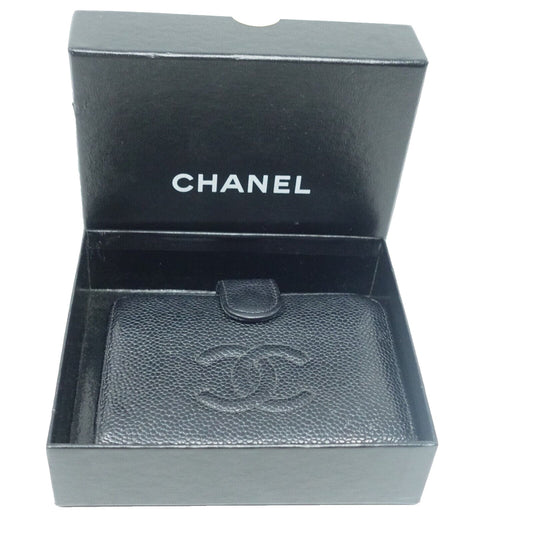 Chanel Black CC Compact Bifold Leather Caviar Purse Wallet Box CC-W0712P-C007