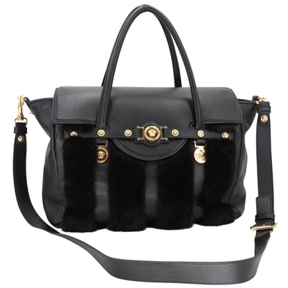 Versace Medusa Black Maison Leather Mink Fur Handbag VR-B0409P-C001