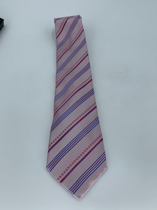 Chanel Silk Tie - Light Pink, Blue, Burgundy Stripes - New in Box