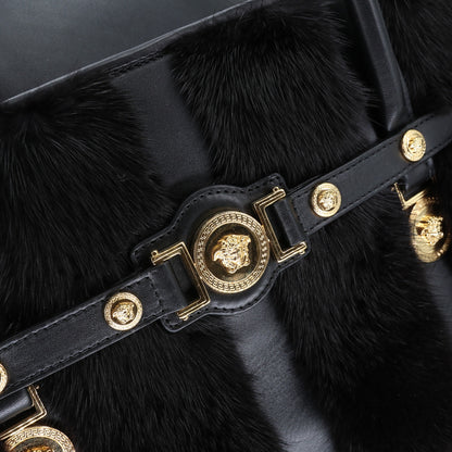 Versace Medusa Black Maison Leather Mink Fur Handbag VR-B0409P-C001
