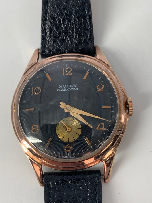 Vintage Rolex Marconi Manual Wind Watch - Copper Case, Black Dial