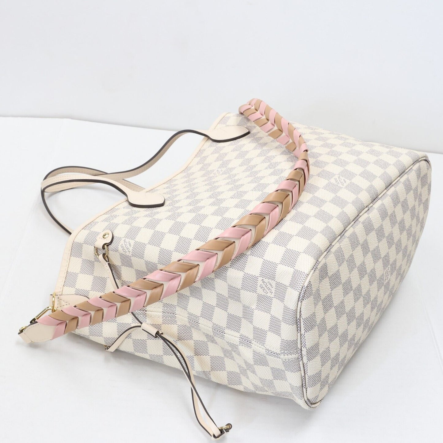 LOUIS VUITTON Damier Azur Braided Neverfull MM Pink New Box Rare LV-B1206P-A009