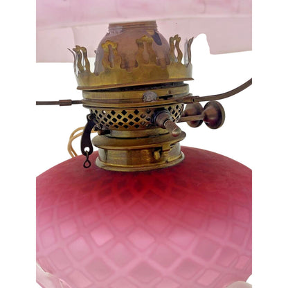 Fenton Glass Lamp Pink Hobnail Iridescent Vintage Lamp Duplex Victorian Luxury