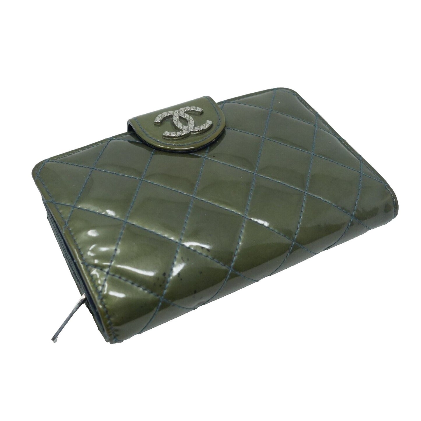 Chanel Kisslock Olive Patent Leather Olive Wallet CC-W0712P-C004