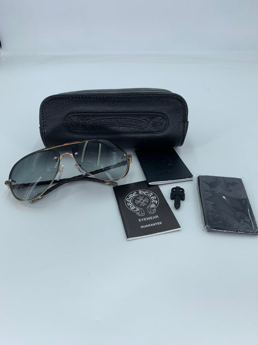 Chrome Hearts Aviator Sunglasses Gold/Black Like New w/Leather Case