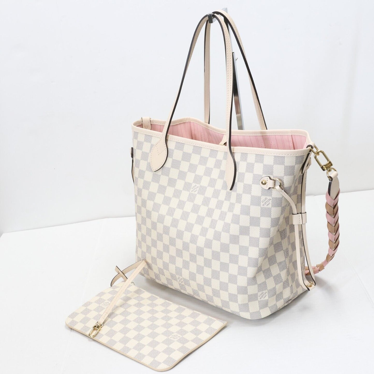 LOUIS VUITTON Damier Azur Braided Neverfull MM Pink New Box Rare LV-B1206P-A009