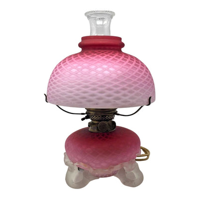 Fenton Glass Lamp Pink Hobnail Iridescent Vintage Lamp Duplex Victorian Luxury