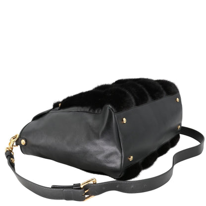 Versace Medusa Black Maison Leather Mink Fur Handbag VR-B0409P-C001