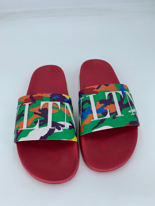 Valentino Garavani Camo Logo Slides - Womens Red/Multi Like New