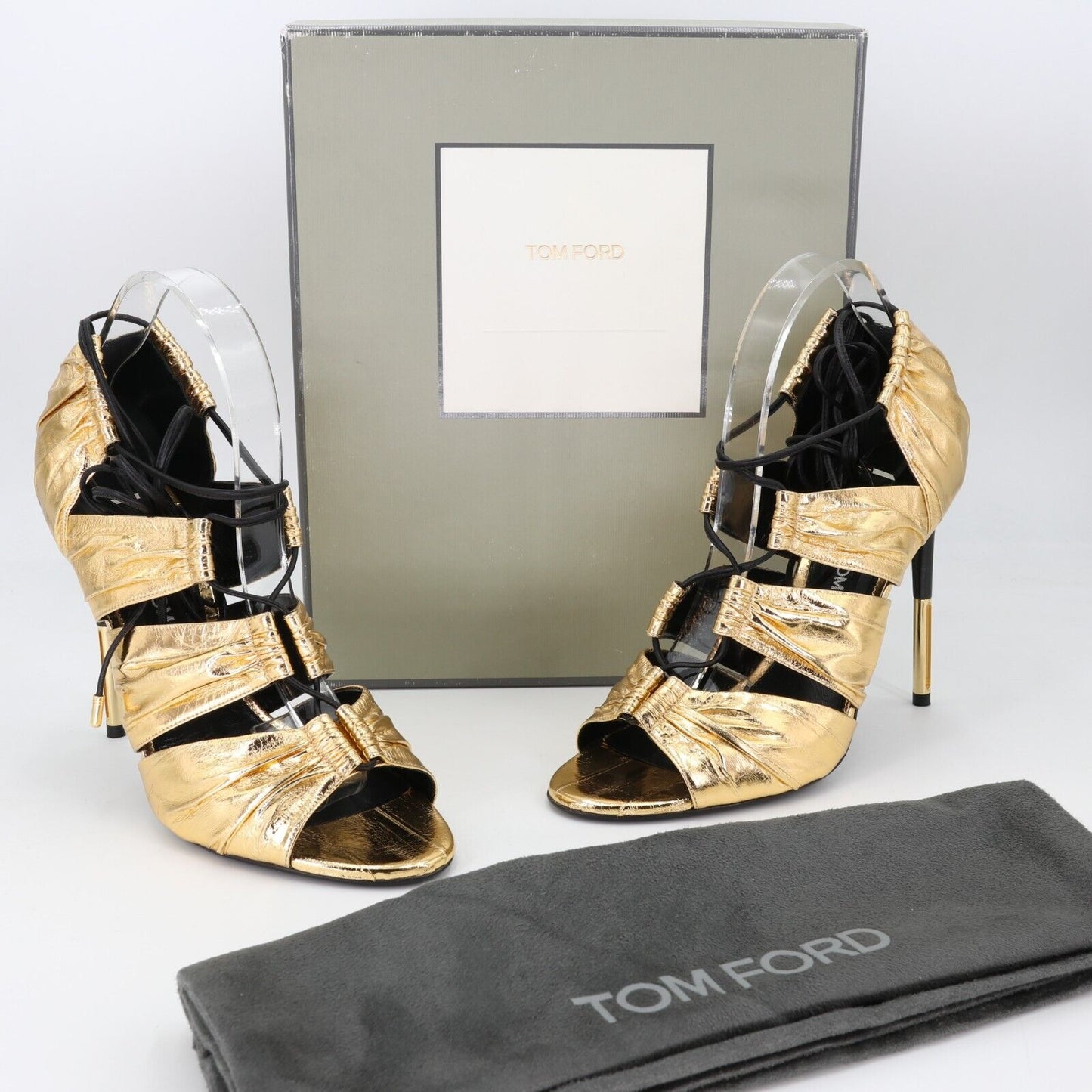 Tom Ford Metallic Gold Open Toe High Heels Women's sz 11 Padlock TF-S1206P-A006