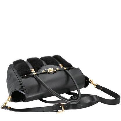 Versace Medusa Black Maison Leather Mink Fur Handbag VR-B0409P-C001