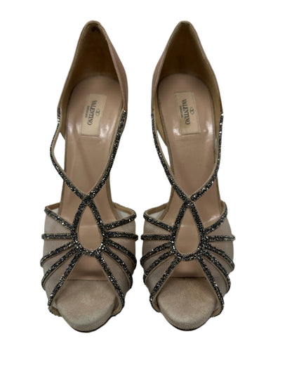 Valentino Garavani Beige Embellished T-Strap Heels - Women's Size