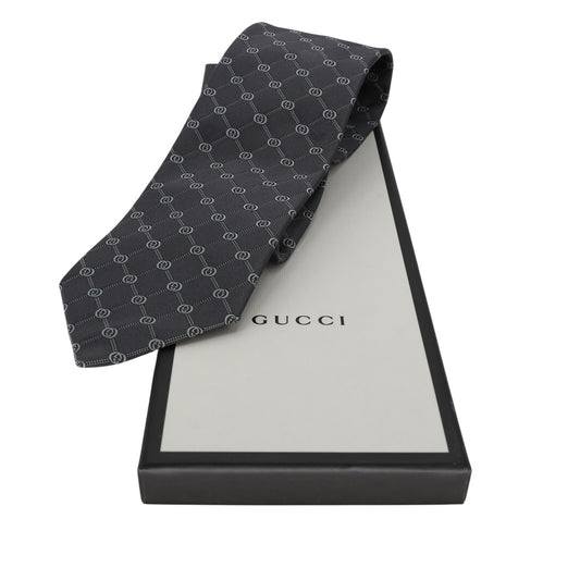 Gucci GG Pattern Silk Tie Gray Like New in Gift Box