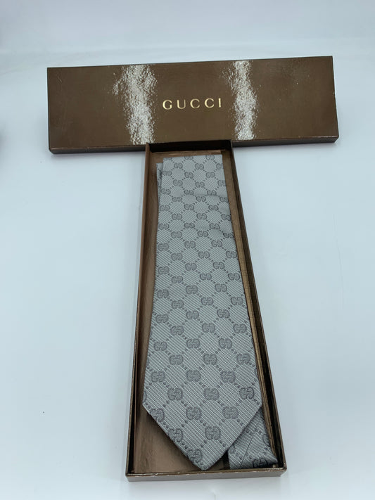 Gucci Gray GG Monogram Silk Tie w/ Box - Like New