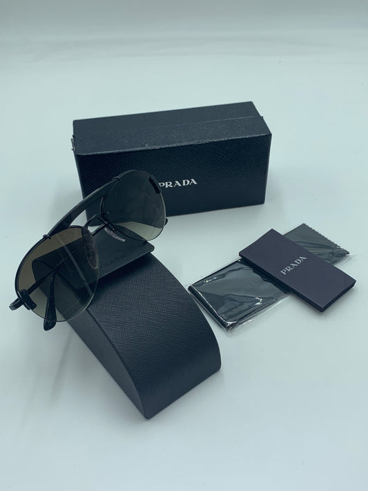 New Prada Aviator Sunglasses Black/Gray w/ Box & Accessories
